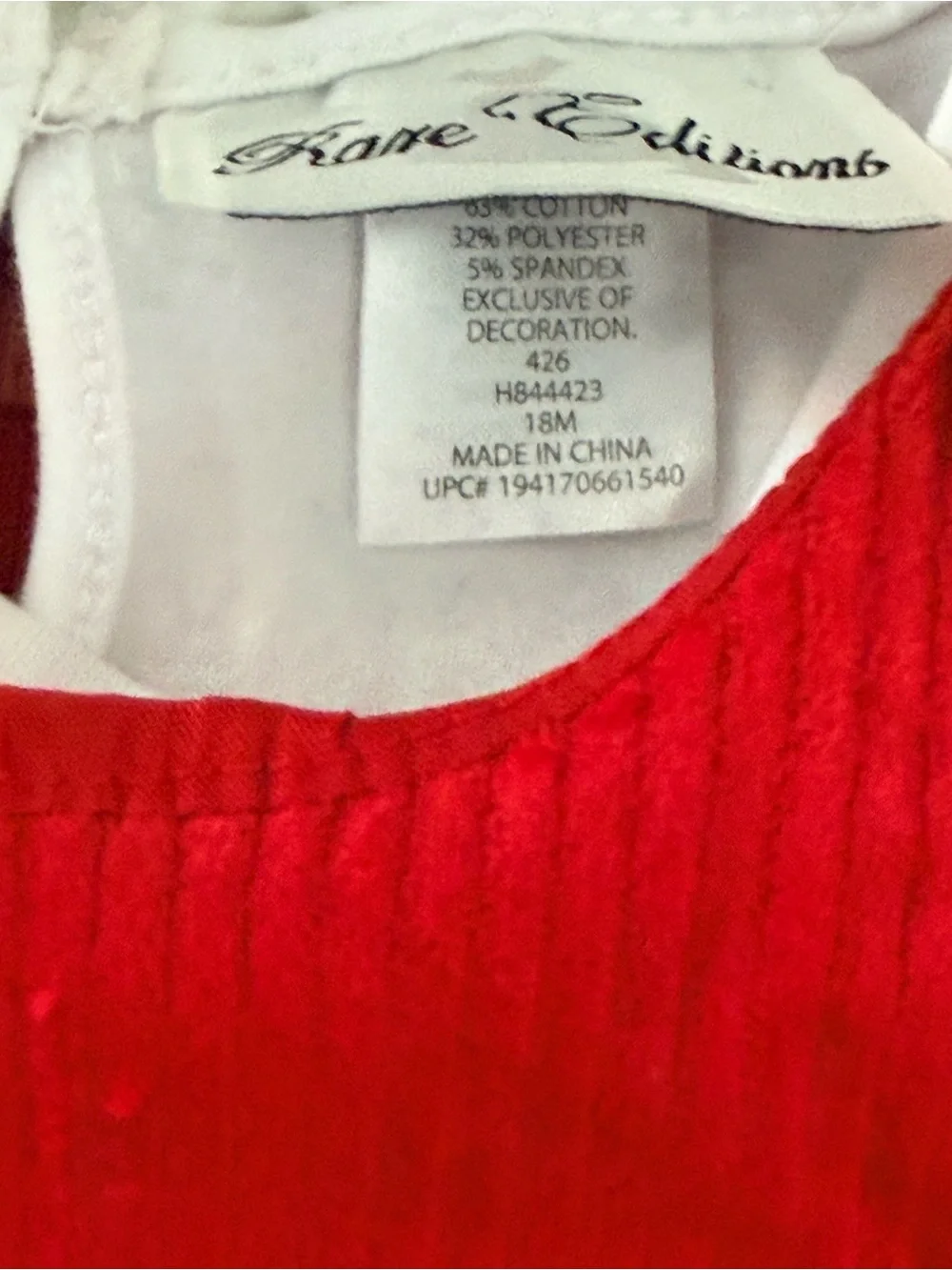Rare Editions Baby Girls 2-Piece Reindeer Corduroy Dress Set in red/white Sz 18